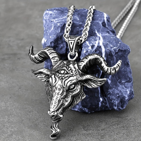 Viking Gothic Lucifer Satan Bullhead Pendant Necklace for Men's Vintage Creative Personality Punk Animal Pendant Accessories Matron Inn