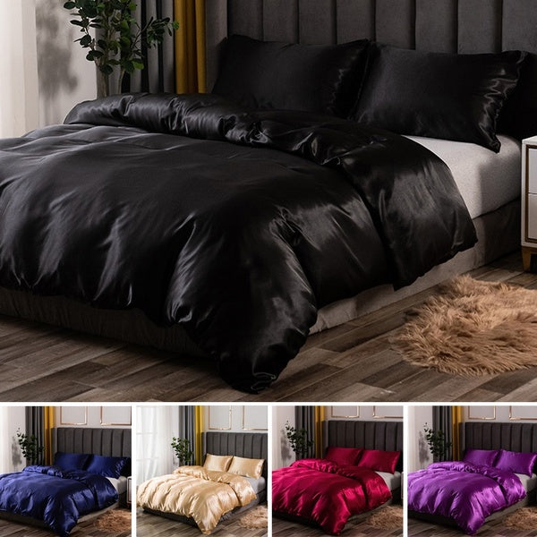 Imitation Silk Bedding Set 2-3 Pcs- Set Duvet Cover & Pillowcase Set With Zipper Closure 8 Colors 10 Size Single- Twin- Double- Full- Queen- King Com