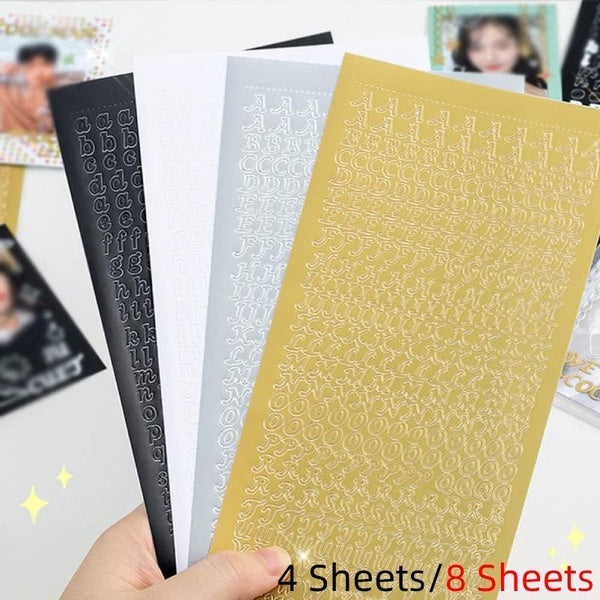 8 Sheets-4 Sheets Alphabet Letter Stickers, Upper & Lower Case Letter A-Z Self Adhesive Resin Glitter Decorative Decal Label for Journal Scrapbook Ca