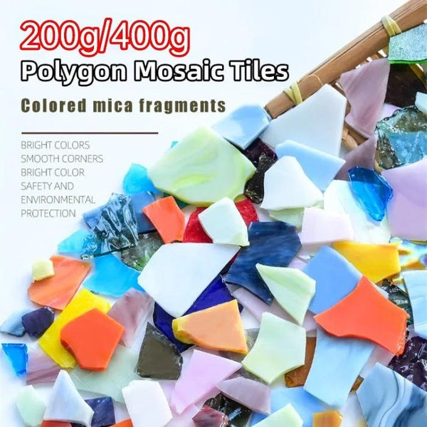 200g-400g Irregular Mica Glass Mosaic Tiles Transparent Broken Glass Pieces for Craft DIY Wall Decorative Mosaic Materials