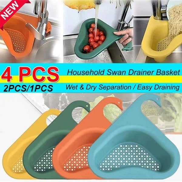 1-2-4Pcs Sink Swan Drain Basket Household Punch-free Kitchen Vegetable Washing Multi-functional Pool Triangular Plastic Water Filter Rack
