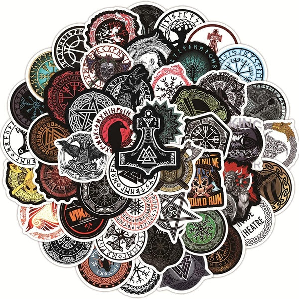 10-50-100 Pcs Viking Totem Stickers Runic Compass Waterproof Vinyl Decals for Water Bottles Laptop Luggage Cup Computer Mobile Phone Skateboard