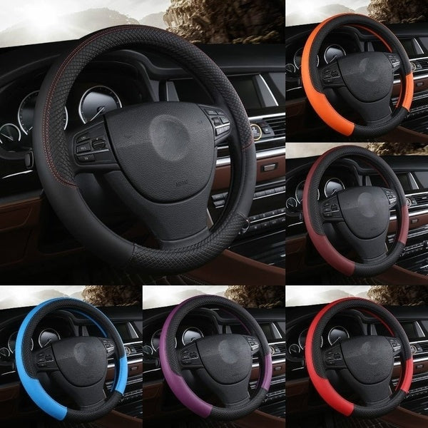 Sport Style Contrast Color Non-slip Sweat Good Breathable PU Leatherette 15 Inch Car Steering Wheel Cover