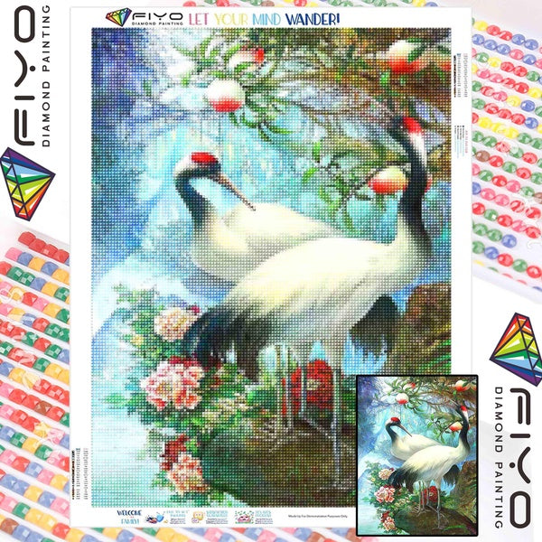 FIYO Red-crowned Crane Diamond Painting Kits For Adults DIY 5D Diamond Mosaic Diamond Painting Home and Kitchen Fashion Canvas Pictures Wall Decorati