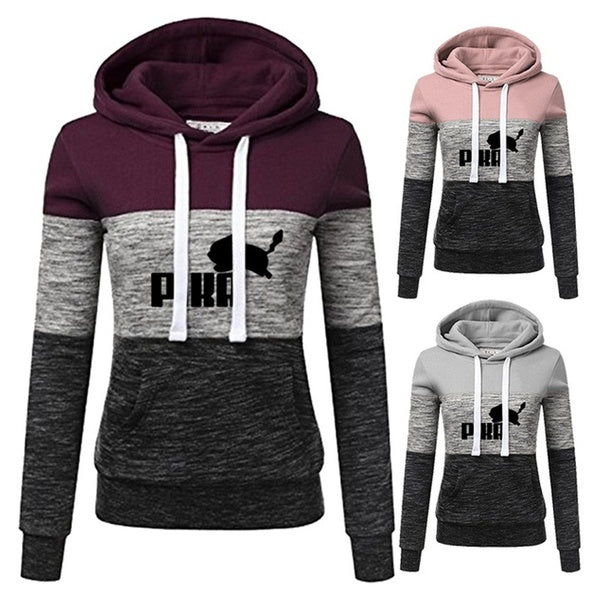 Hot New Brand Women's Tricolor Hooded Sweatshirt Women Long Sleeve Hoodie Casual Pullover Tops