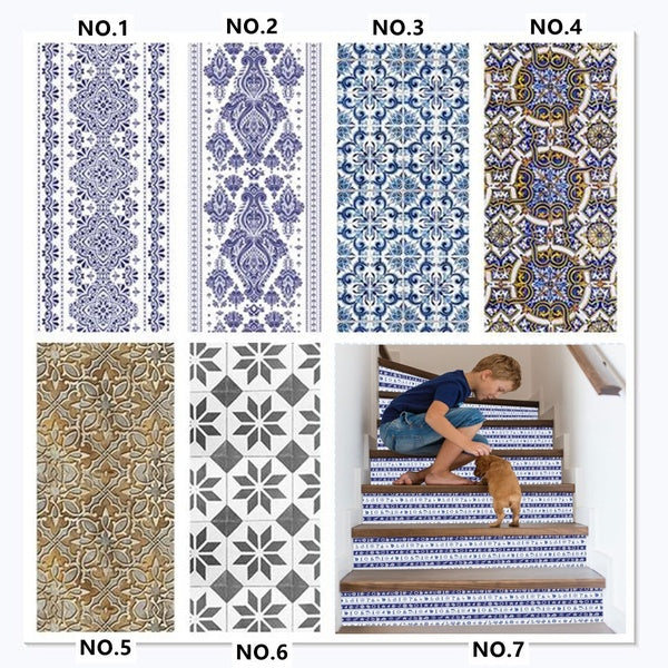 6-13PC Ceramic Tile Stair Sticker For Living Room Geometry Decal Vinyl Waterproof Staircase Wallpaper DIY Home Decoration