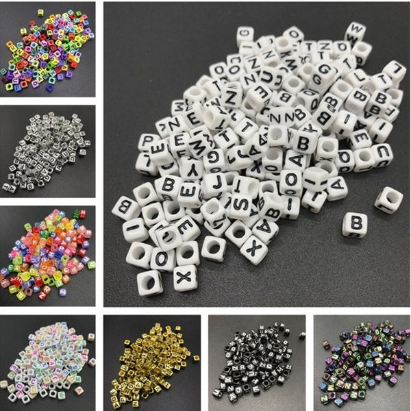 150pcs 6mm Mix Letter Beads Square Alphabet Beads Acrylic Beads DIY Jewelry Making For Bracelet Necklace Accessories Matron Inn