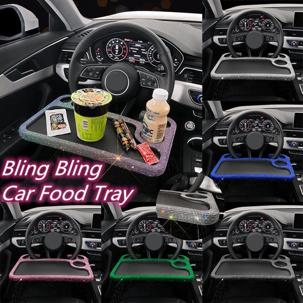 Rhinestone Steering Wheel Tray for Laptop & Food, Bling Bling Car Food Trays for Eating,Laptop Car Desk Car Seat Travel Table for Driver