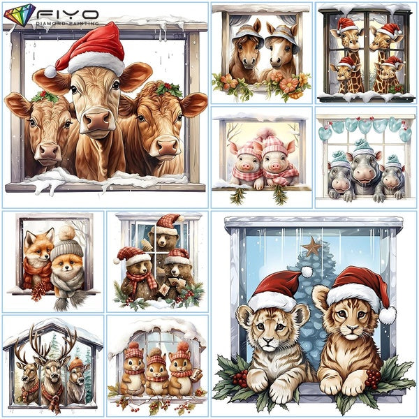 FIYO Winter Animals DIY 5D Diamond Painting Full Drill with Number Kits Home and Kitchen Fashion Mosaic Diamond Painting Canvas Wall Decoration Gift