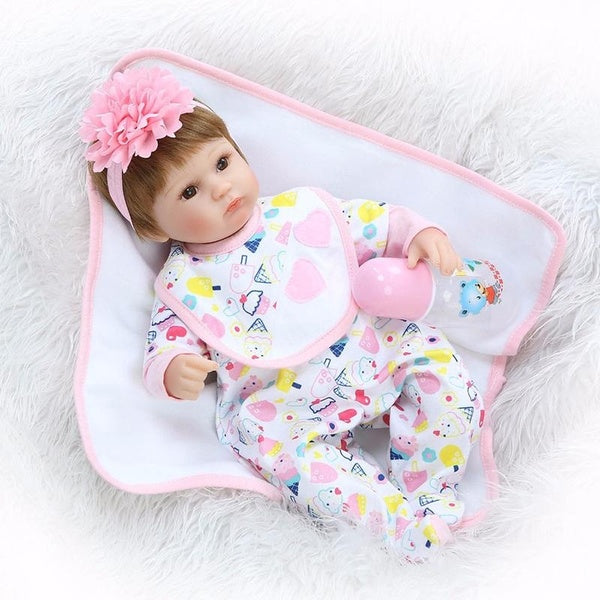 17'' Newborn Baby Doll Soft Silicone Vinyl Cloth Body Realistic Reborn Baby Dolls