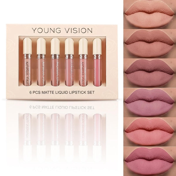 YOUNG VISION Matte Nude Liquid Lipstick Sets, Long Lasting and Waterproof Pink-Brown Lip Stick Pack Bundles, Lip Gloss-Lip Stain Makeup Set for Women