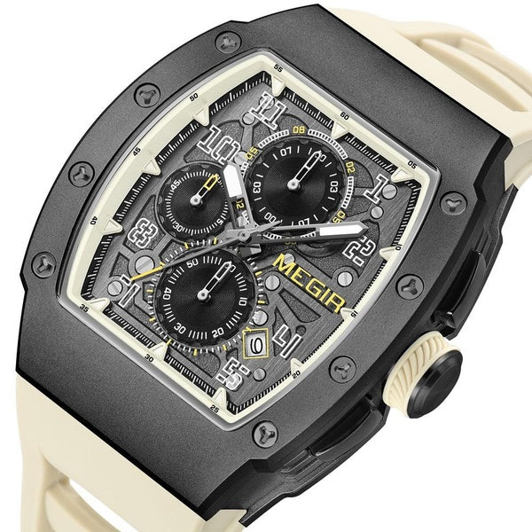 MEGIR 316 montre à Quartz en acier inoxydable pour hommes mode étanche chronographe lumineux montre-bracelet avec Date automatique bracelet en Silico