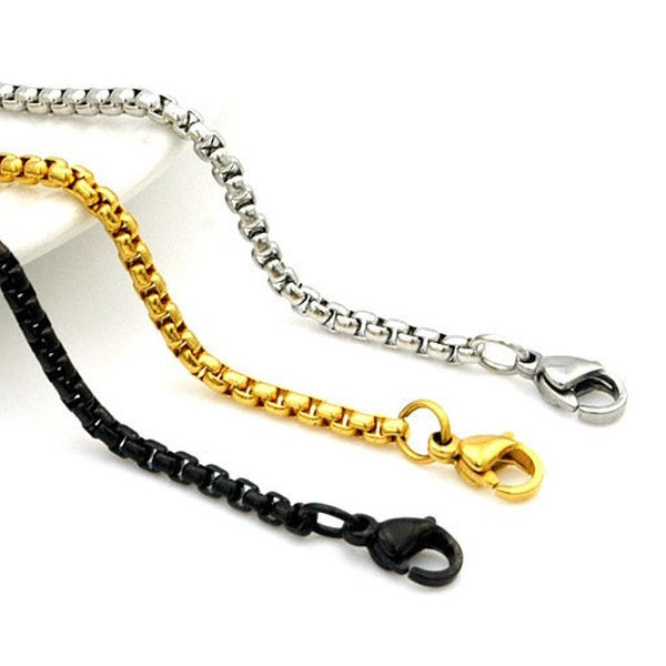 Stainless steel 3mm square pearl chain men's square keel chain necklace accessories chain gold steel-black Matron Inn