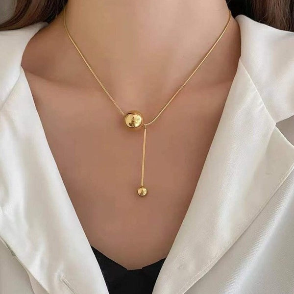 Elegant Y Ball Lariat Necklace, Gold-Silver Ball Pendant Necklace, Y Necklace Simple and Dainty Choker Necklaces Jewelry for Women
