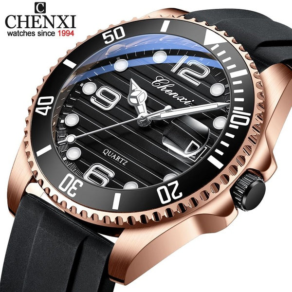 CHENXI Nouveaux Montres de Luxe pour Hommes Montre à Quartz Silicone Sport Date Montres-Bracelets Étanches pour Hommes PU Bande Calendrier Lumineux M