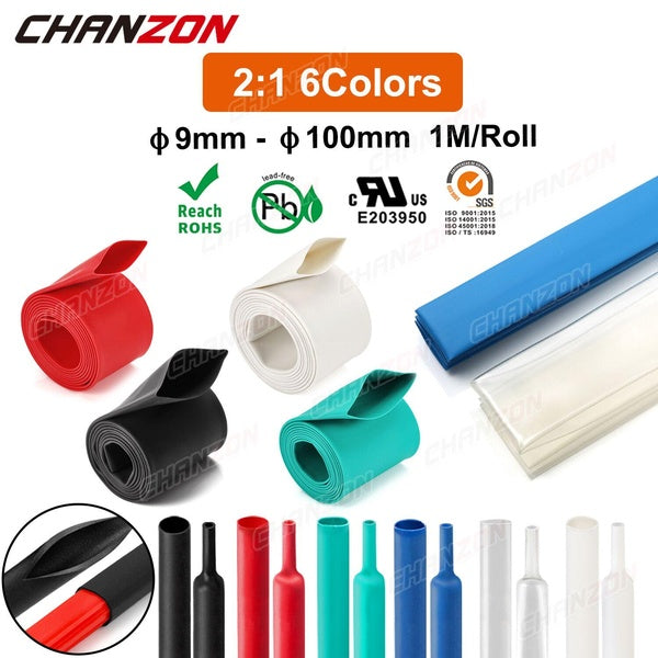 Tube thermorétractable, 1M, 6 couleurs, 9-100mm, 2:1, protecteur de fil, cordons enroulés chauffants et rétractables, noir clair
