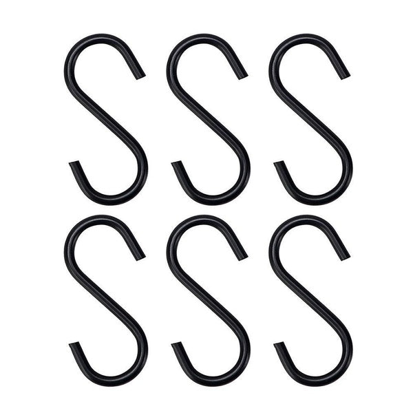 6 Pack S Hooks Black Steel S Shaped Hooks for Hanging Pans Pots Plants Bags Towels Heavy Duty Kitchen Hooks Hanger