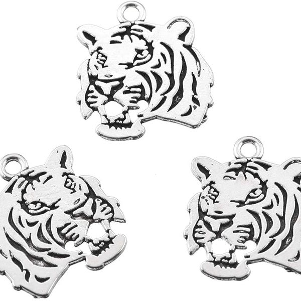 20 pcs Vintage Antique Argent Alliage Animal Tête De Tigre Charmes Pendentif Résultats de Bijoux pour la Fabrication de Bijoux Collier Bracelet DIY 2