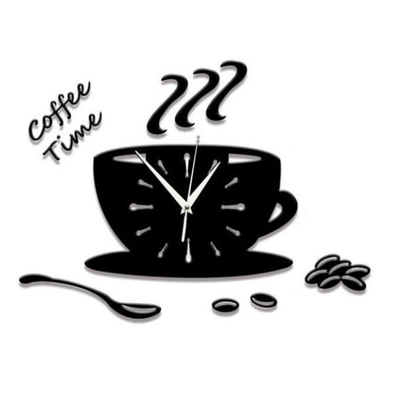 HL café temps bricolage horloge 3D bricolage café grain horloge murale numérique créatif miroir Surface autocollant décor à la maison