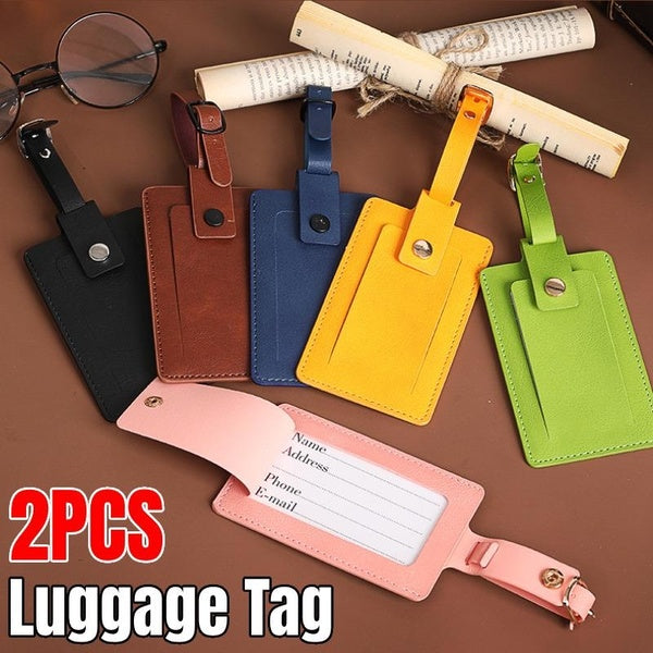 2PCS Luggage Tags PU Leather Baggage Labels Travel Luggage Tag with Name ID Card Suitcase Labels Tags for Luggage Bags Backpacks Waterproof Travel Ac