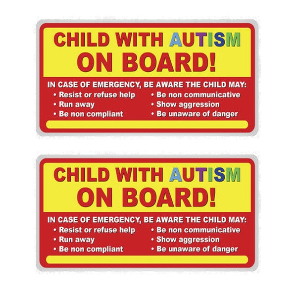 Child with Autism On Board Sticker Vinyl Decal Autistic Awareness Vehicle Bumper Car Truck 2Pcs
