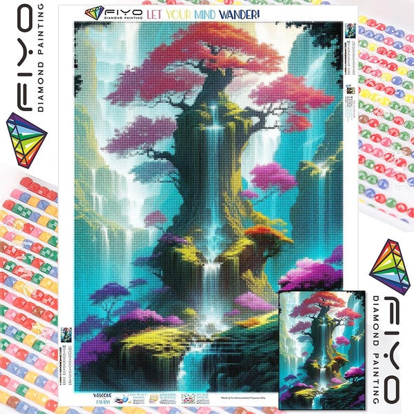 FIYO DIY 5D Waterfall Tree Diamond Painting Full Drill with Number Kits Home and Kitchen Fashion Mosaic Diamond Painting Canvas Wall Decoration Gift