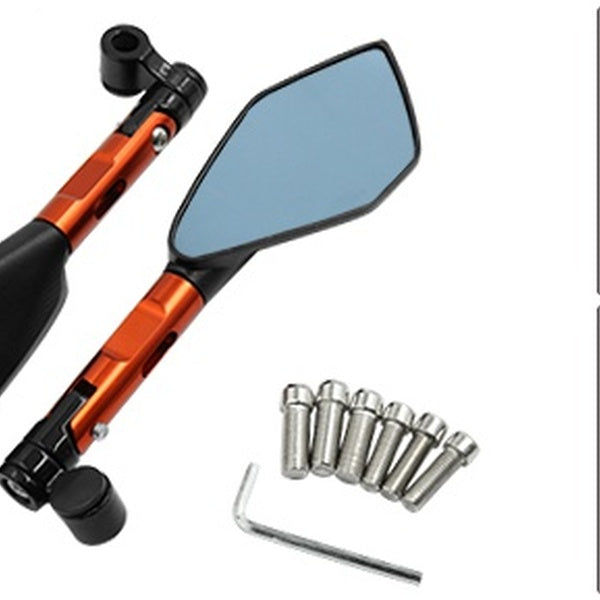 Paire de rétroviseurs universels pentagonaux à poignée orange pour scooter moto
