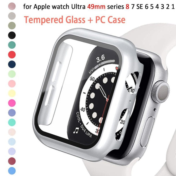 Protective case for Apple watch Ultra 49mm 8 7 45mm 41mm SE 6 44mm 40mm 42mm 38mm series 5 4 3 2 1 Hard PC cover with Tempered Glass screen protector