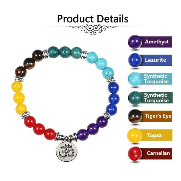 7 Chakra Pierre Naturelle Énergie Turquoise Onyx Perles Stretch Strand Bracelet Bracelet Guérison Équilibre Reiki Bouddha Prière Yoga Bijoux