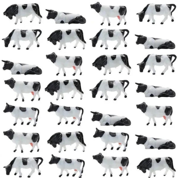 1:87 HO Scale Painted Black and White Cows Farm Animals 5 Different Poses Model Cows Model Building Train Railway Scene Kit