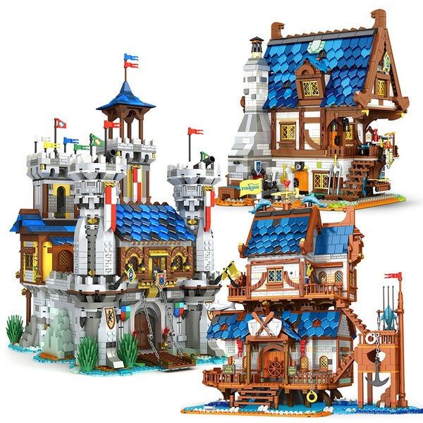 Moc European Medieval Castle Model Small Particle Building Block Model Kit With Light Best Christmas Gift