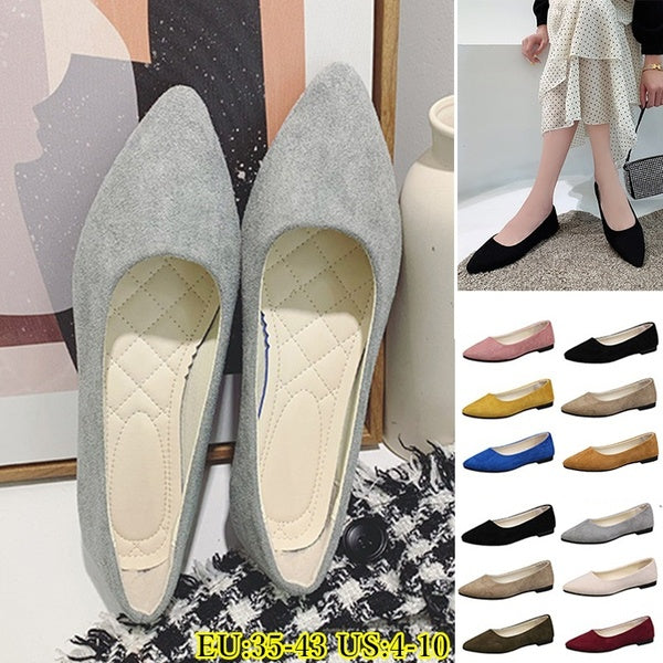 Womens Comfort Point Toe Flats Ladies Solid Classic Casual Slip On Flat Shoes