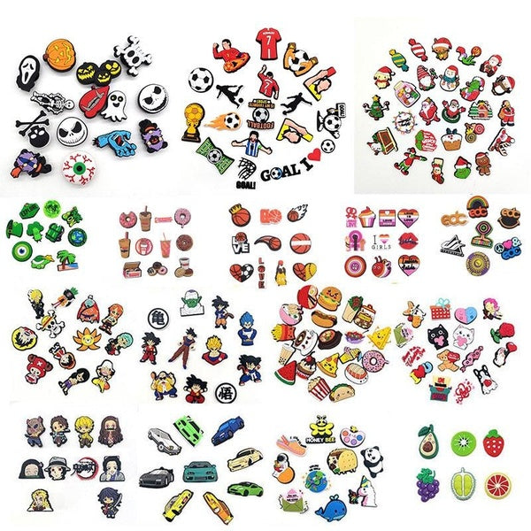 Soft PVC Icon For Shoes Decor DIY Decal Buckle Set Cute Cartoon Animal Food Fruits Xmas Basketball Football Unicorn Charms DIY Decoration Aceessories