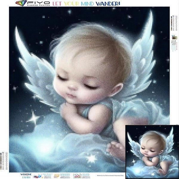 FIYO Little Angel DIY 5D Diamond Painting Full Drill with Number Kits Home and Kitchen Fashion Mosaic Diamond Painting Canvas Wall Decoration Gift Cr