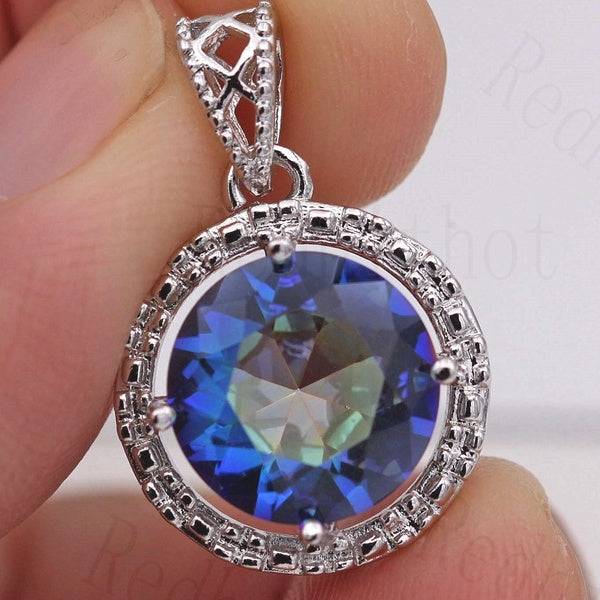 1 Pièce Grand 12mm Creux Rond Arc-En-Ciel MysticTopaz Zircon Gems Cocktail Femmes Charme Bijoux Gemme Fête D'anniversaire Vacances Cadeau Pendentif 3