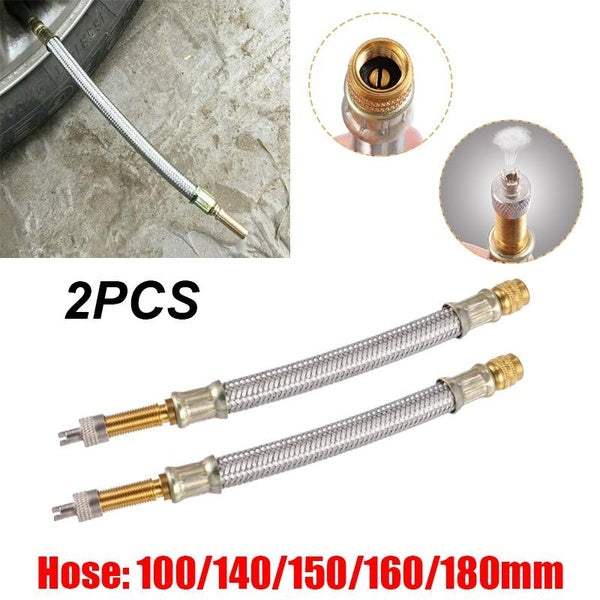 2PCS 100-140-150-160-180mm Stainless Steel Braided Flexible Hose Car Wheels Tyre Valve Stems Extensions Tube Adapter