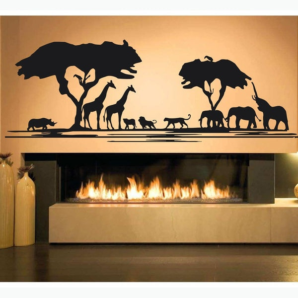 Africa Savanna Animal Tree Wall Decal Home Decor Living Room African Zoo Nursery Kids Room Decor Jungle Animals Stickers