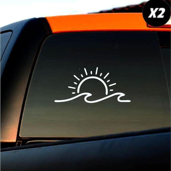 2X Sun & Wave Beach Vinyl Decal Sticker Funny Car Truck Window Bumper 7inches