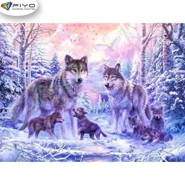 FIYO Wolf Diamond Painting Kits For Adults DIY 5D Diamond Mosaic Diamond Painting Home and Kitchen Fashion Canvas Pictures Wall Decoration Gifts Arts