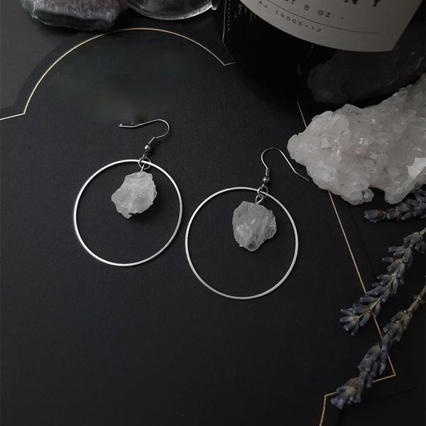 Quartz brut Minimal Hoops Boho Cristal Boucles D'oreilles Witchy Stones Ésotérique Alternative Gothique Bijoux Femmes Cadeau Spirituel Nouveau