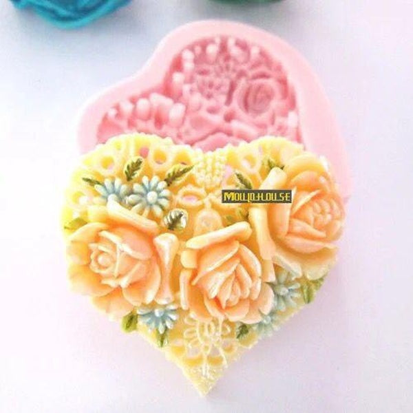 KUXSE Hearts-shaped Roses Modeling Silicone Mold DIY Fondant Cake Decorating Tools Sugarcraft Chocolate Candy Gumpaste Mold Kitchen Baking Tool