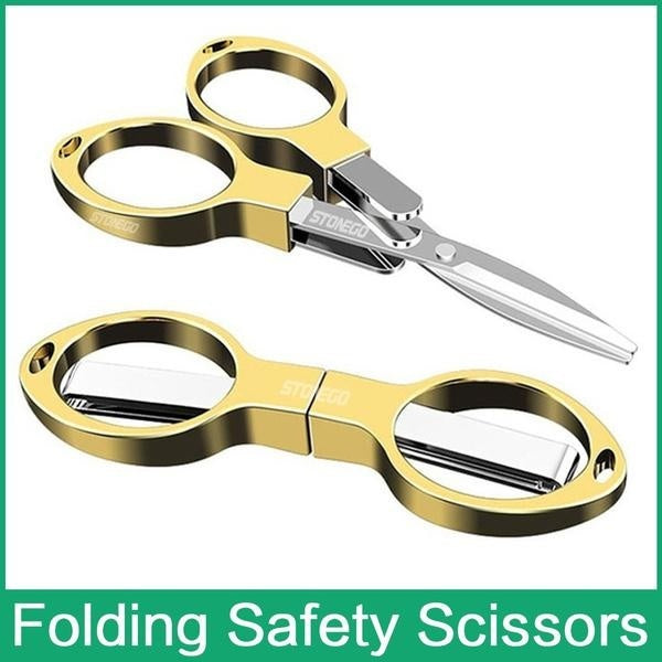 Folding Safety Scissors Comfortable Zinc Alloy Grip Sharp Stainless Steel Blades, Safe Portable Travel Travel Scissors Saltwater Fresh Water Woven Sc
