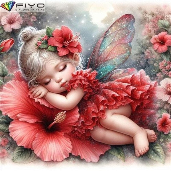 FIYO Flower Baby DIY 5D Diamond Painting Full Drill with Number Kits Home and Kitchen Fashion Mosaic Diamond Painting Canvas Wall Decoration Gift Cra