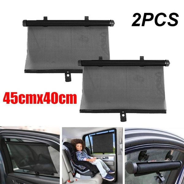 2PCS Car Auto Retractable Side Window Baby Sun Shade Shield Cover Roll Curtain Visor 45cmx40cm