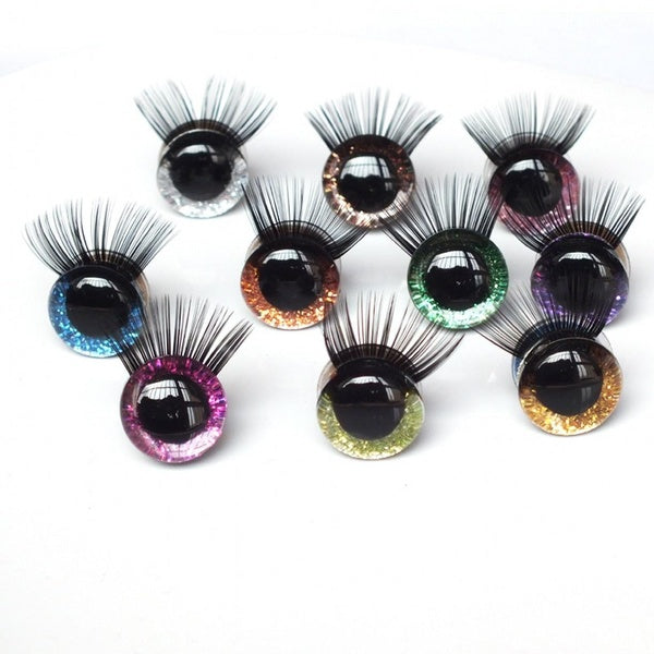 10Pairs(20PCS) Large Glitter Plastic Safety Eyes With Eyelash,Round Craft Doll Eyes with Washers, Doll Bear Toy Eyes for Plush Animal and DIY Craft