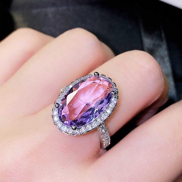 Mystérieux ovale coupe améthyste anneaux pavés Moissanite anneaux pour femmes charme mariage fiançailles mariée bijoux Banquet fête mode cadeaux