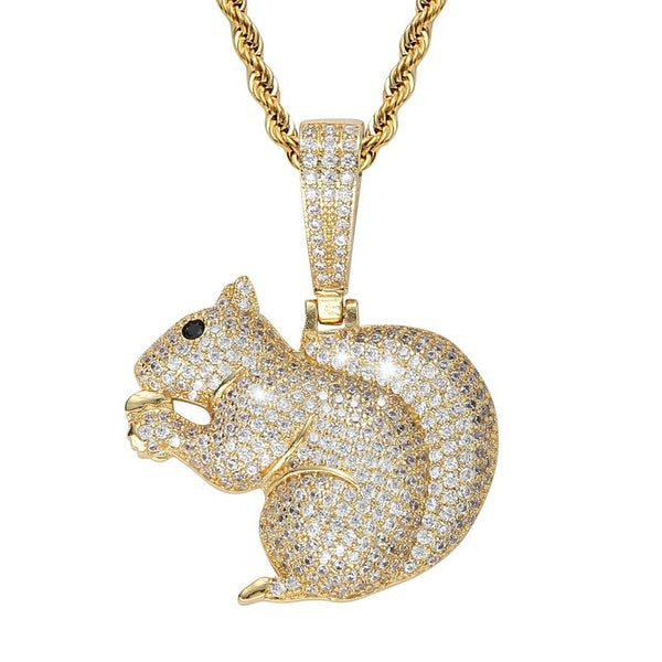 Hip Hop Micro Inlaid Zircon Cute Little Squirrel Pendant Small Animal Personality Trendy Hip Hop Jewelry Men and Women Accessories Matron Inn