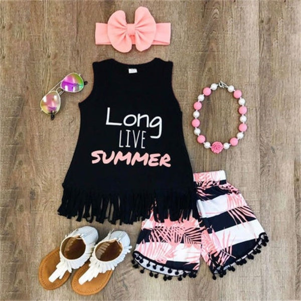 1-6 Years Toddler Kids Baby Girl Summer Clothes Print T-Shirt Top+Shorts Pants+Headband 3PCS Outfit