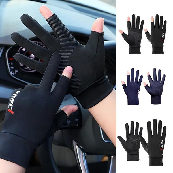 1 Pair TouchScreen Gloves Fishing Cycling Ice Silk Quick Drying Breathable All-Two Fingers Gloves Elastic Sun Protection Workout Fitness Sports