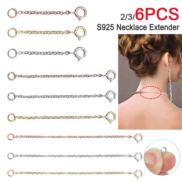 2-3-6PCS Necklace Extender Sterling Silver, Sterling Silver Necklace Extender, Necklace Extension Dainty 925 Sterling Silver Necklace Choker Bracelet